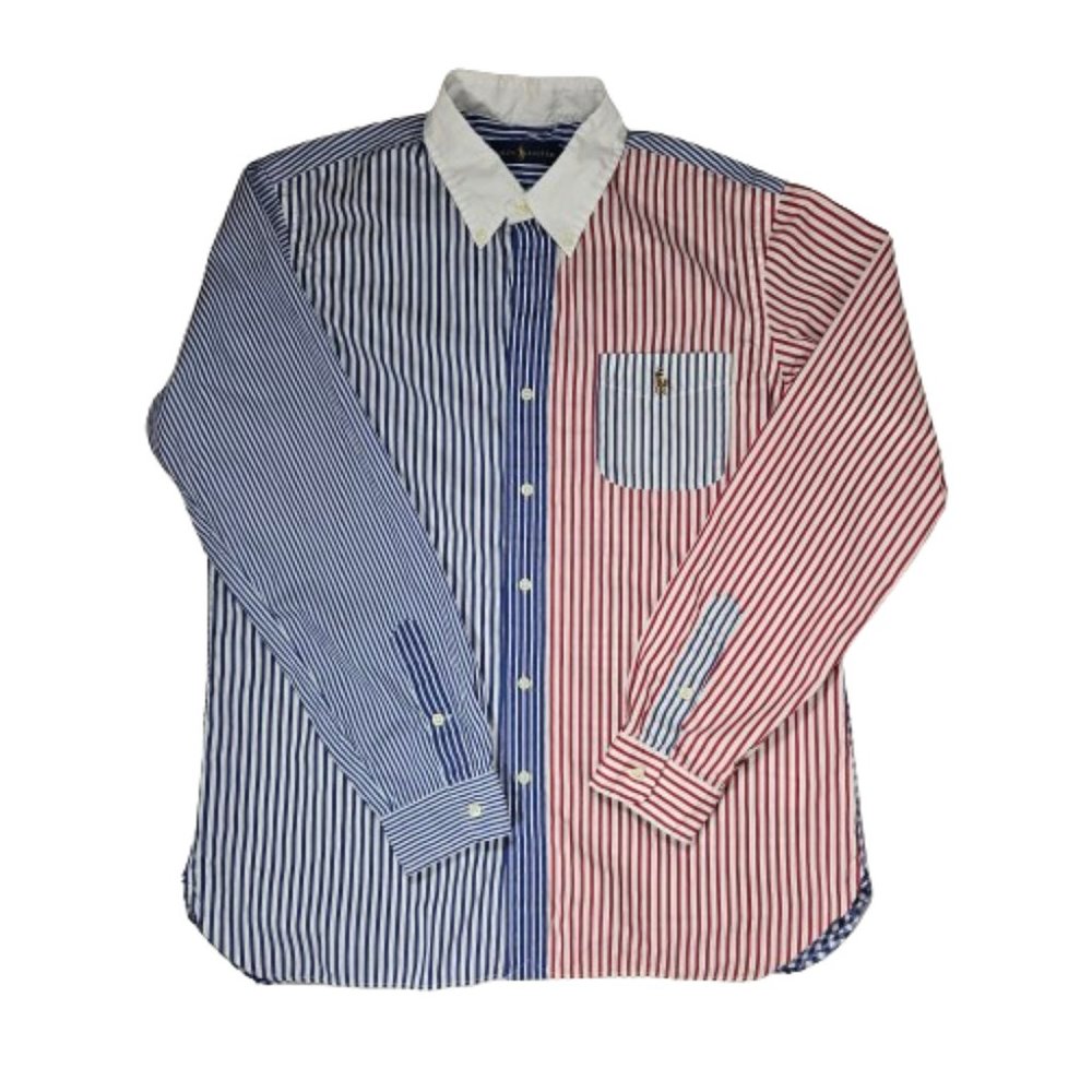 Ralph Lauren Striped Gingham Red White Blue Men's B Shirt Size Large